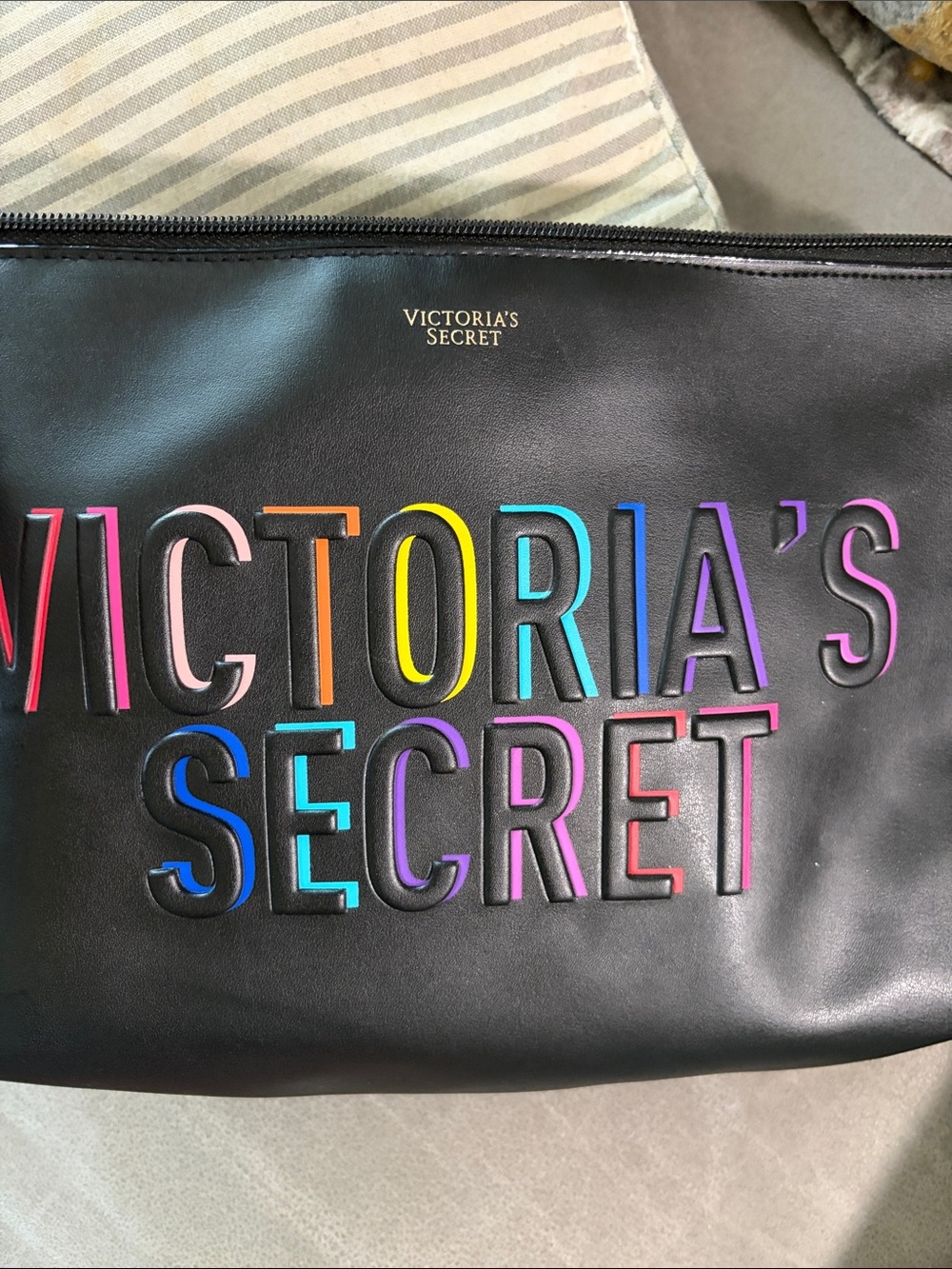 Victoria's Secret Black Cosmetic Pouch with Rainbow Lettering - Picture 9 of 10
